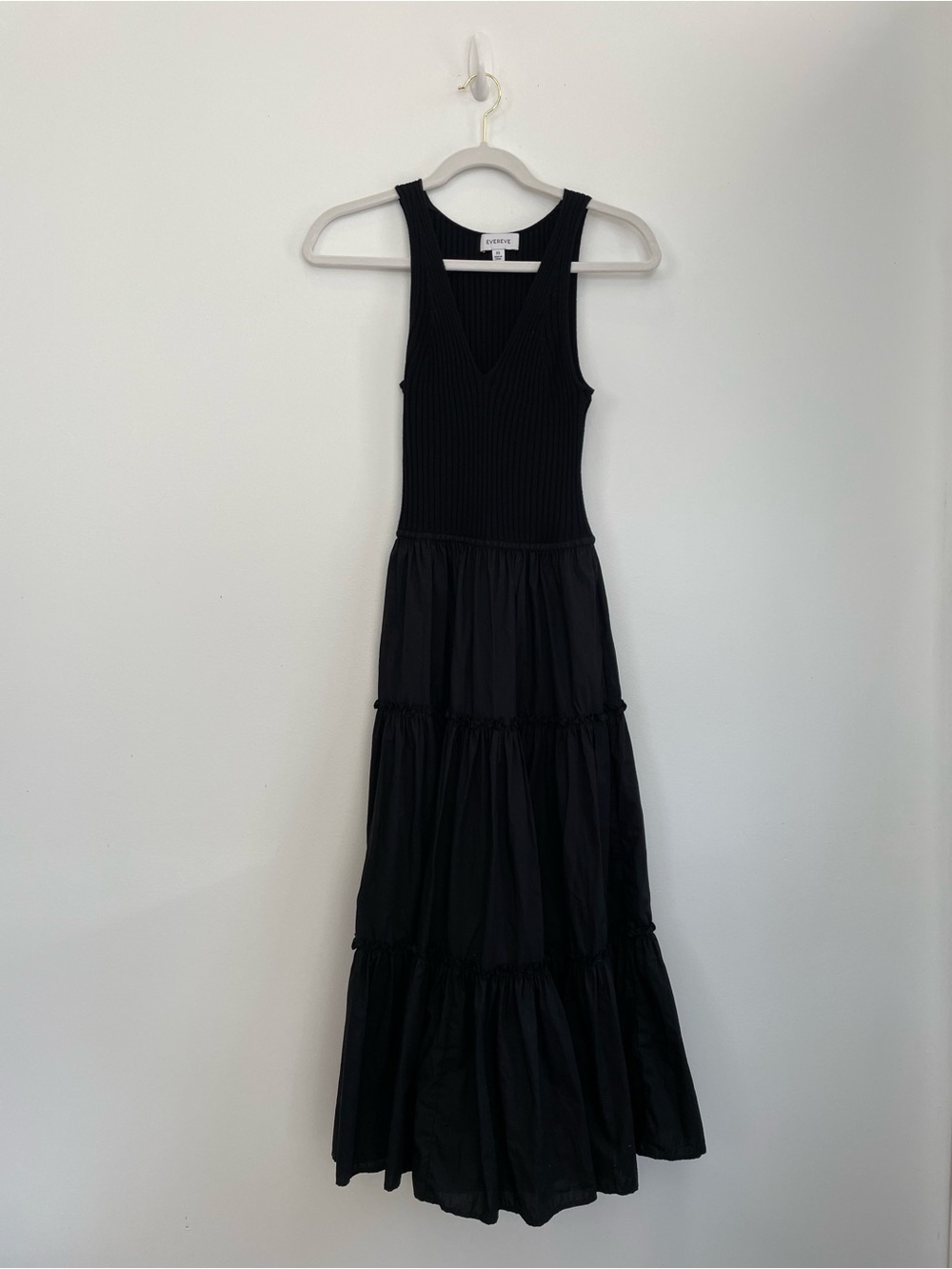 Evereve Black Ribbed Bodice Tiered Maxi Dress